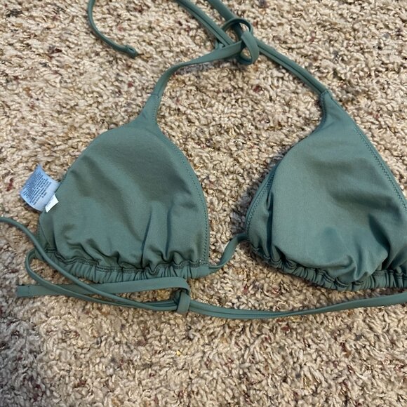 Shade & Shore Sage Green Triangle Bikini Top With Adjustable Ties Small Nylon - Picture 2 of 4